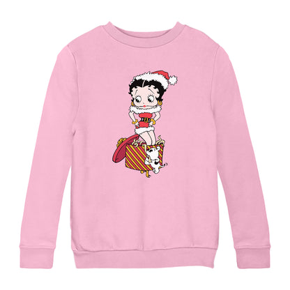 Betty Boop Christmas Pudgy Packing Betty Kids Sweatshirt