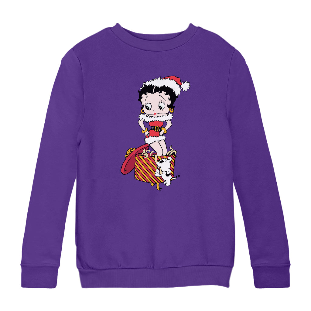 Betty Boop Christmas Pudgy Packing Betty Kids Sweatshirt-Betty Boop Shop