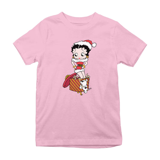 Betty Boop Christmas Pudgy Packing Betty Kids T-Shirt