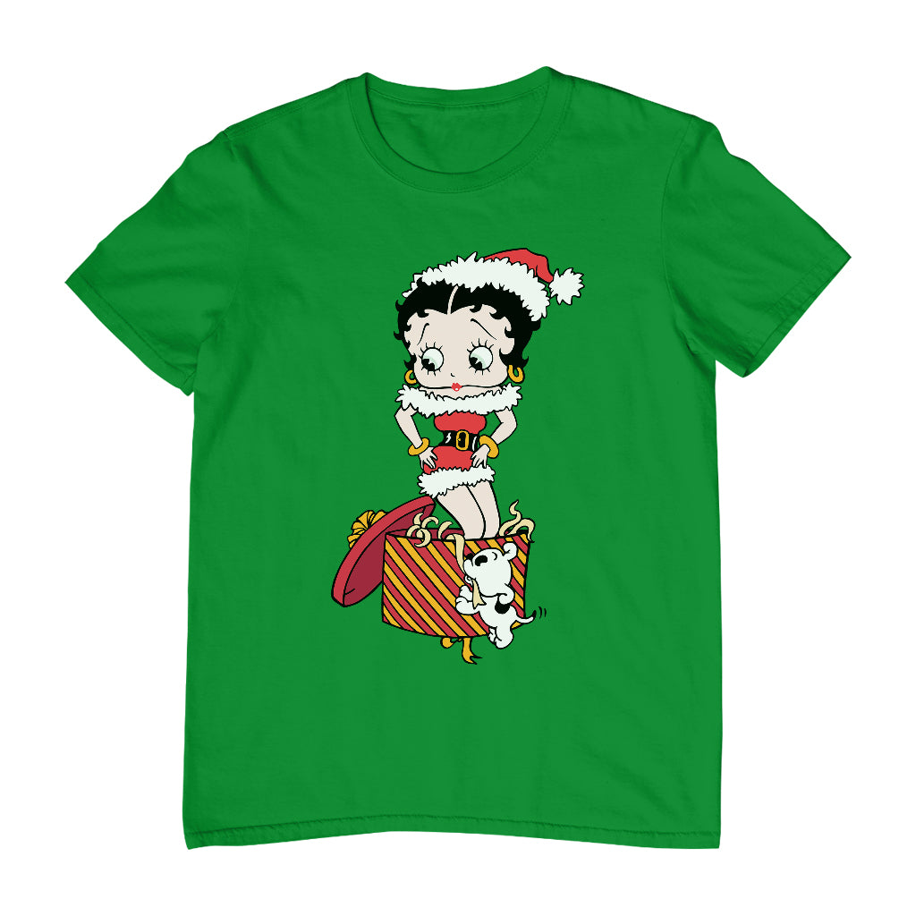 Betty Boop Christmas Pudgy Packing Betty Men's T-Shirt-Betty Boop Shop