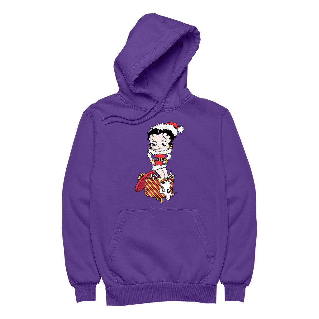 Betty Boop Christmas Pudgy Packing Betty Women's Hooded Sweatshirt-Betty Boop Shop