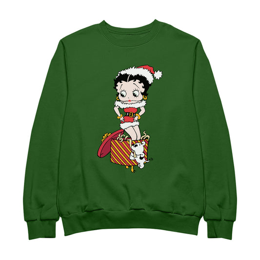 Betty Boop Christmas Pudgy Packing Betty Women's Sweatshirt