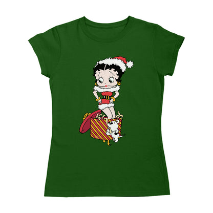 Betty Boop Christmas Pudgy Packing Betty Women's T-Shirt