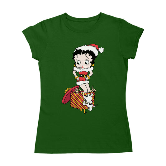 Betty Boop Christmas Pudgy Packing Betty Women's T-Shirt