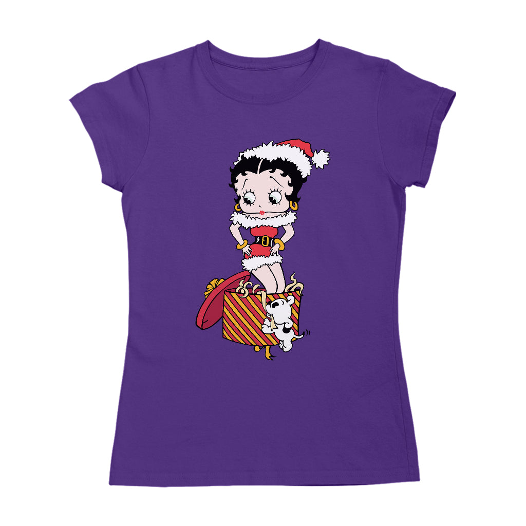 Betty Boop Christmas Pudgy Packing Betty Women's T-Shirt-Betty Boop Shop