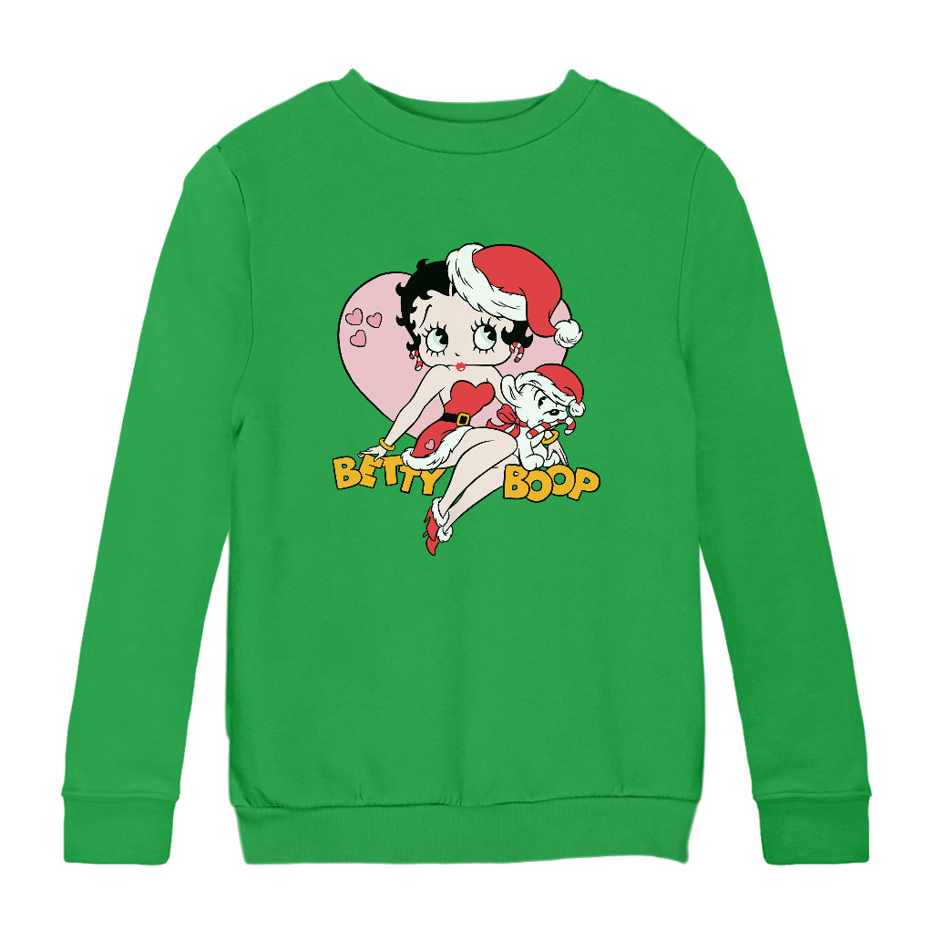 Betty Boop Christmas And Pudgy Heart Kids Sweatshirt