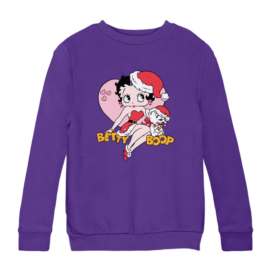 Betty Boop Christmas And Pudgy Heart Kids Sweatshirt-Betty Boop Shop