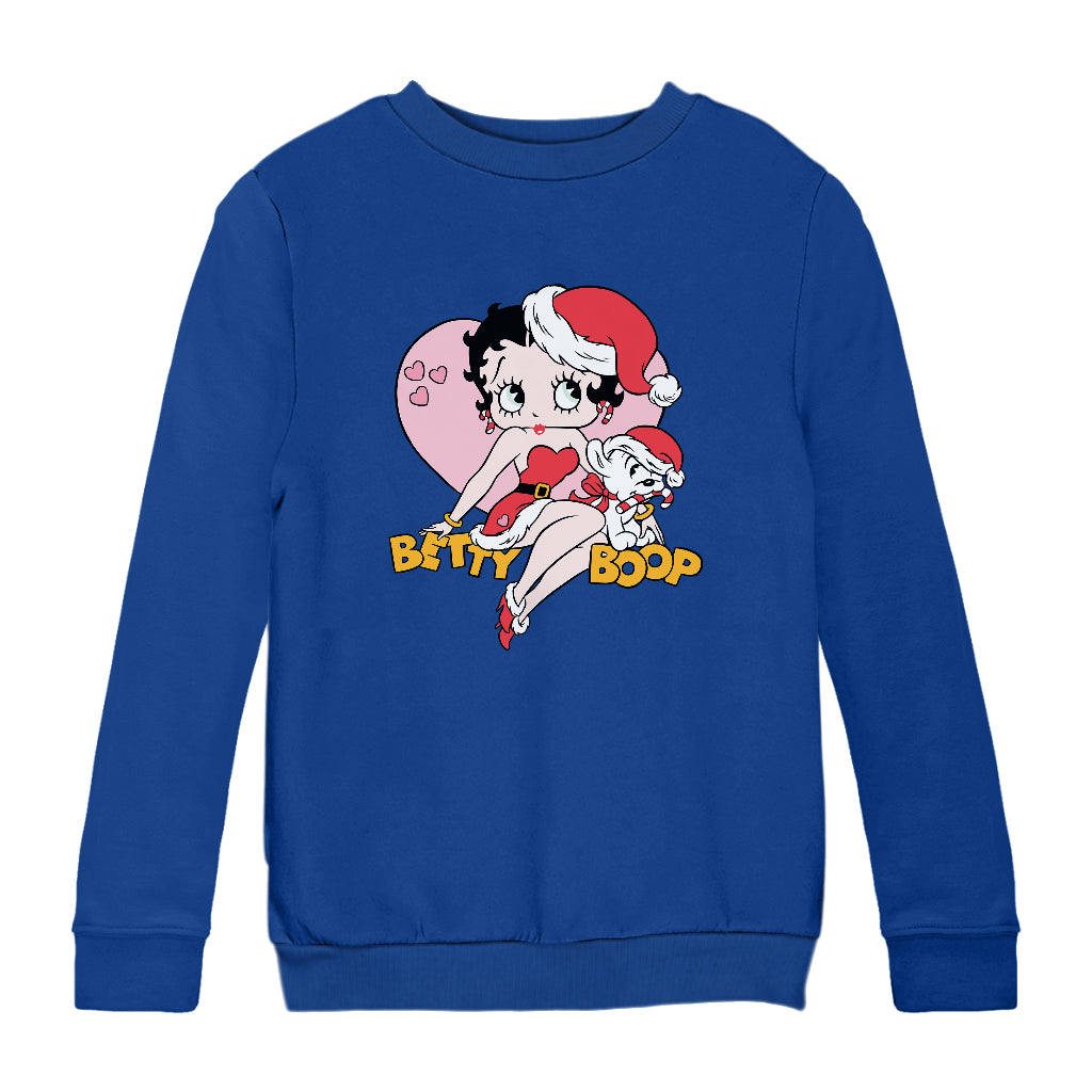 Betty Boop Christmas And Pudgy Heart Kids Sweatshirt-Betty Boop Shop