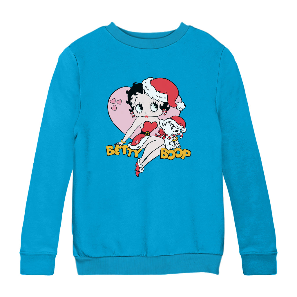 Betty Boop Christmas And Pudgy Heart Kids Sweatshirt-Betty Boop Shop