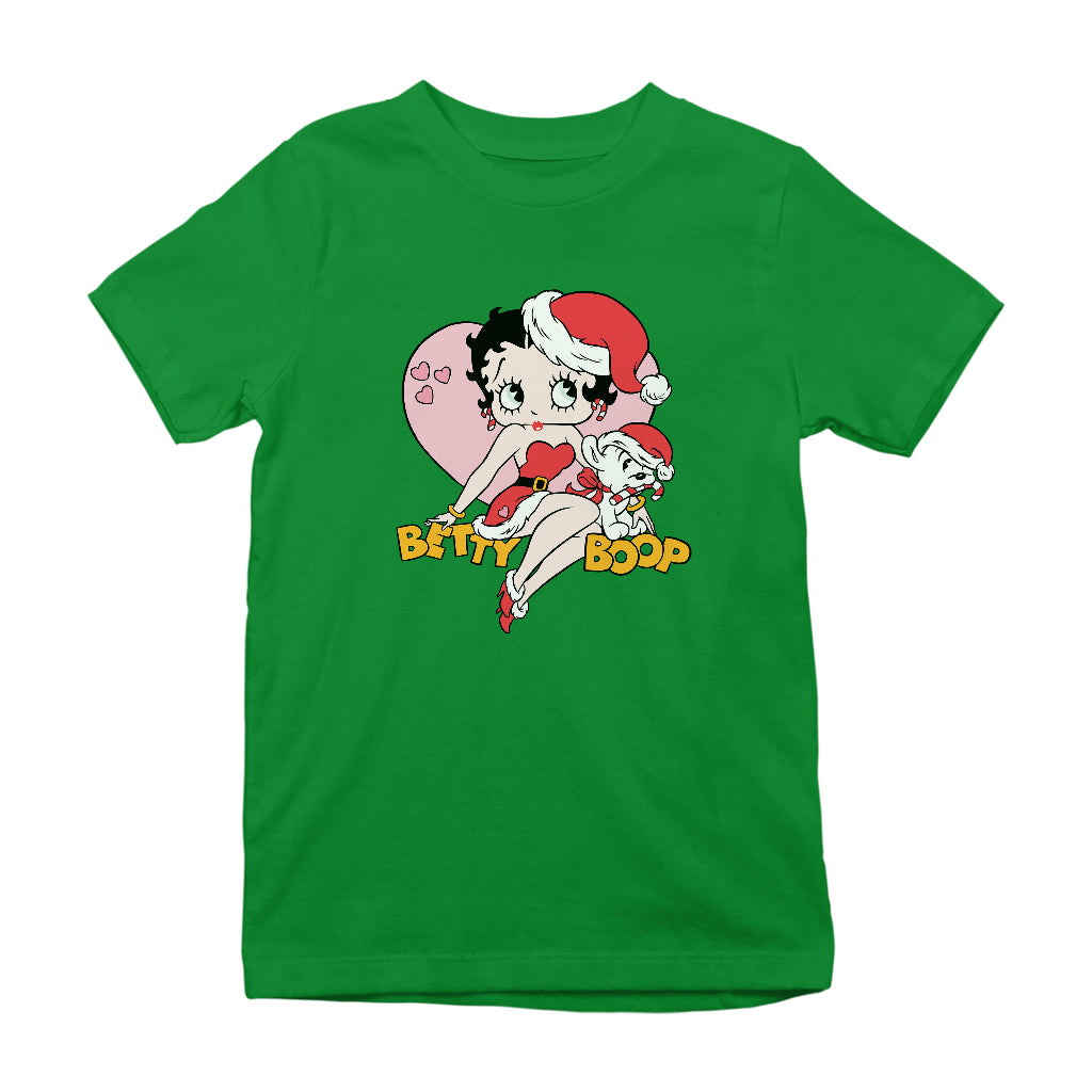 Betty Boop Christmas And Pudgy Heart Kids T-Shirt