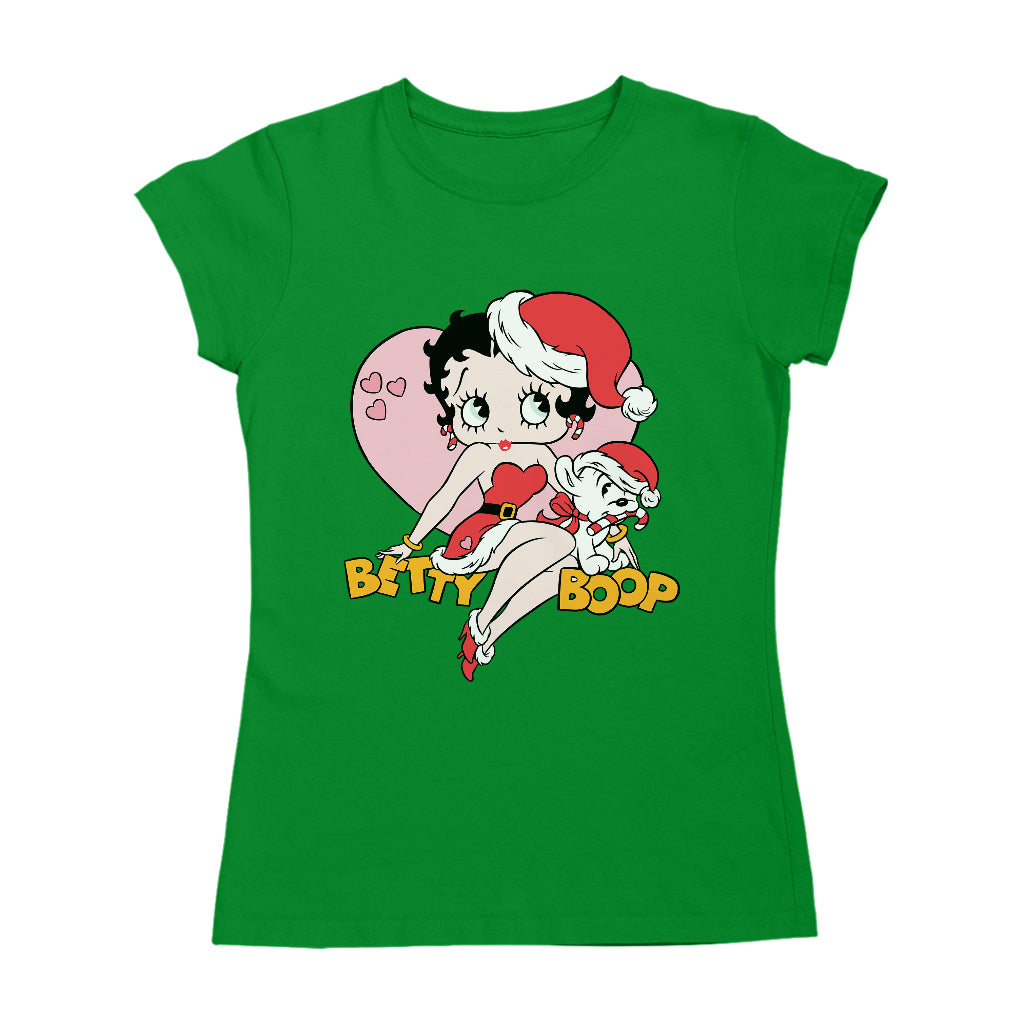 Betty Boop Christmas And Pudgy Heart Women's T-Shirt-Betty Boop Shop