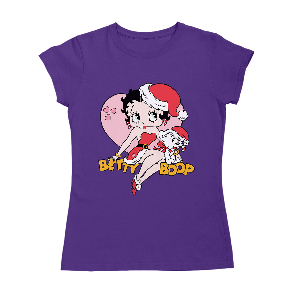 Betty Boop Christmas And Pudgy Heart Women's T-Shirt-Betty Boop Shop