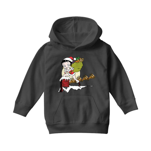 Betty Boop Christmas Coming Down The Chimney Kids Hooded Sweatshirt