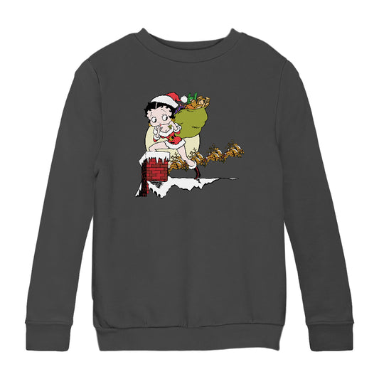 Betty Boop Christmas Coming Down The Chimney Kids Sweatshirt