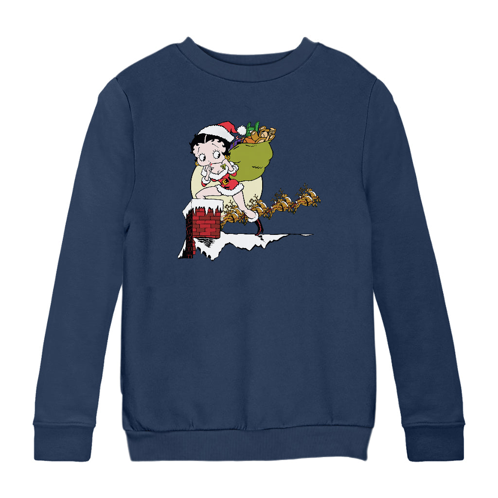 Betty Boop Christmas Coming Down The Chimney Kids Sweatshirt-Betty Boop Shop