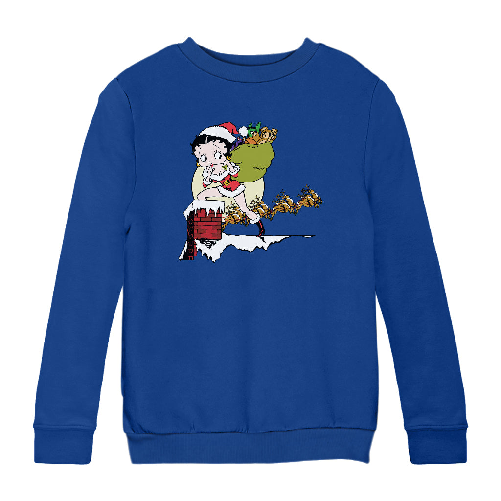 Betty Boop Christmas Coming Down The Chimney Kids Sweatshirt-Betty Boop Shop