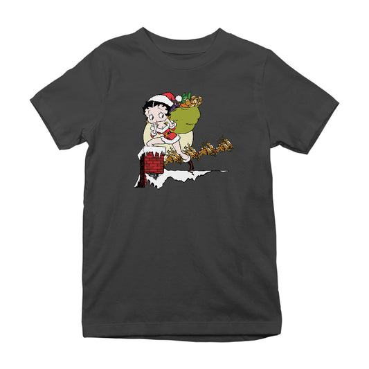 Betty Boop Christmas Coming Down The Chimney Kids T-Shirt