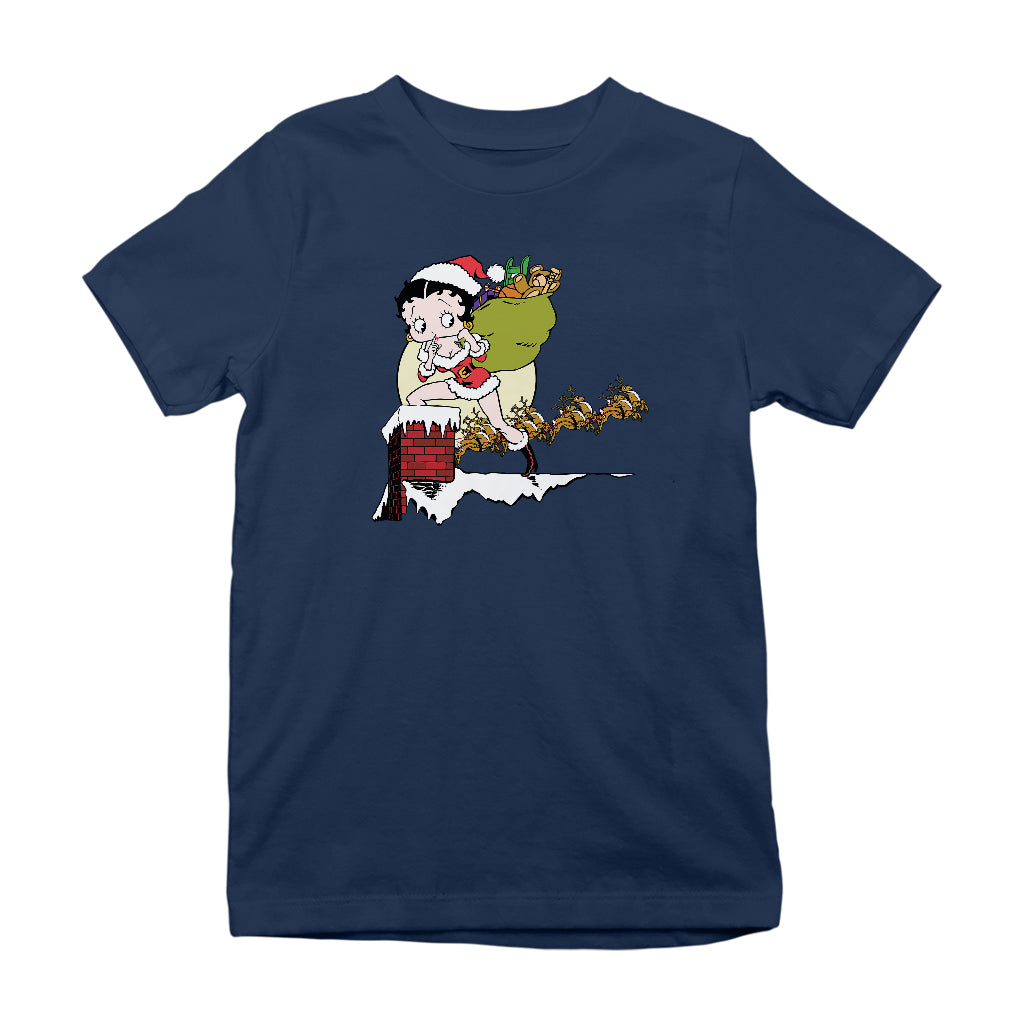 Betty Boop Christmas Coming Down The Chimney Kids T-Shirt-Betty Boop Shop