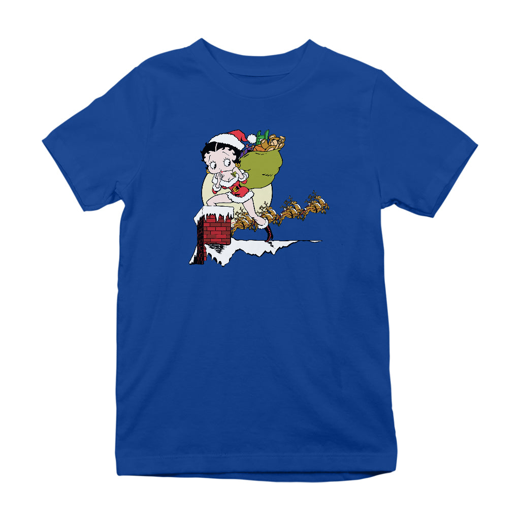 Betty Boop Christmas Coming Down The Chimney Kids T-Shirt-Betty Boop Shop