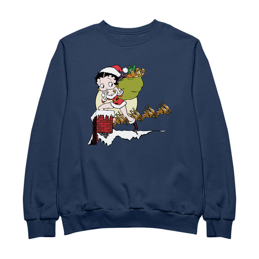 Betty Boop Christmas Coming Down The Chimney Men's Sweatshirt