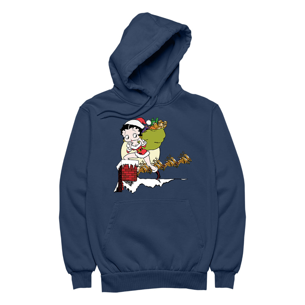 Betty Boop Christmas Coming Down The Chimney Women's Hooded Sweatshirt-Betty Boop Shop