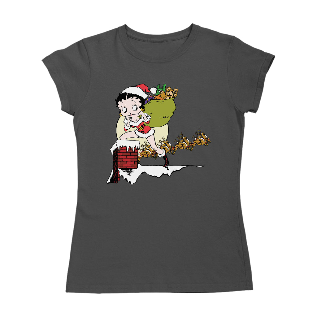 Betty Boop Christmas Coming Down The Chimney Women's T-Shirt