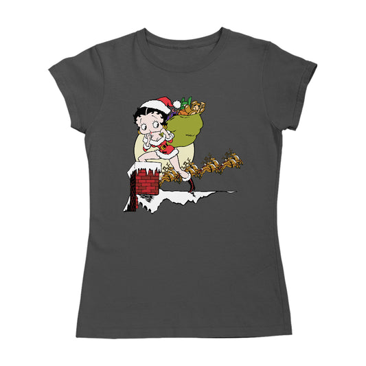 Betty Boop Christmas Coming Down The Chimney Women's T-Shirt