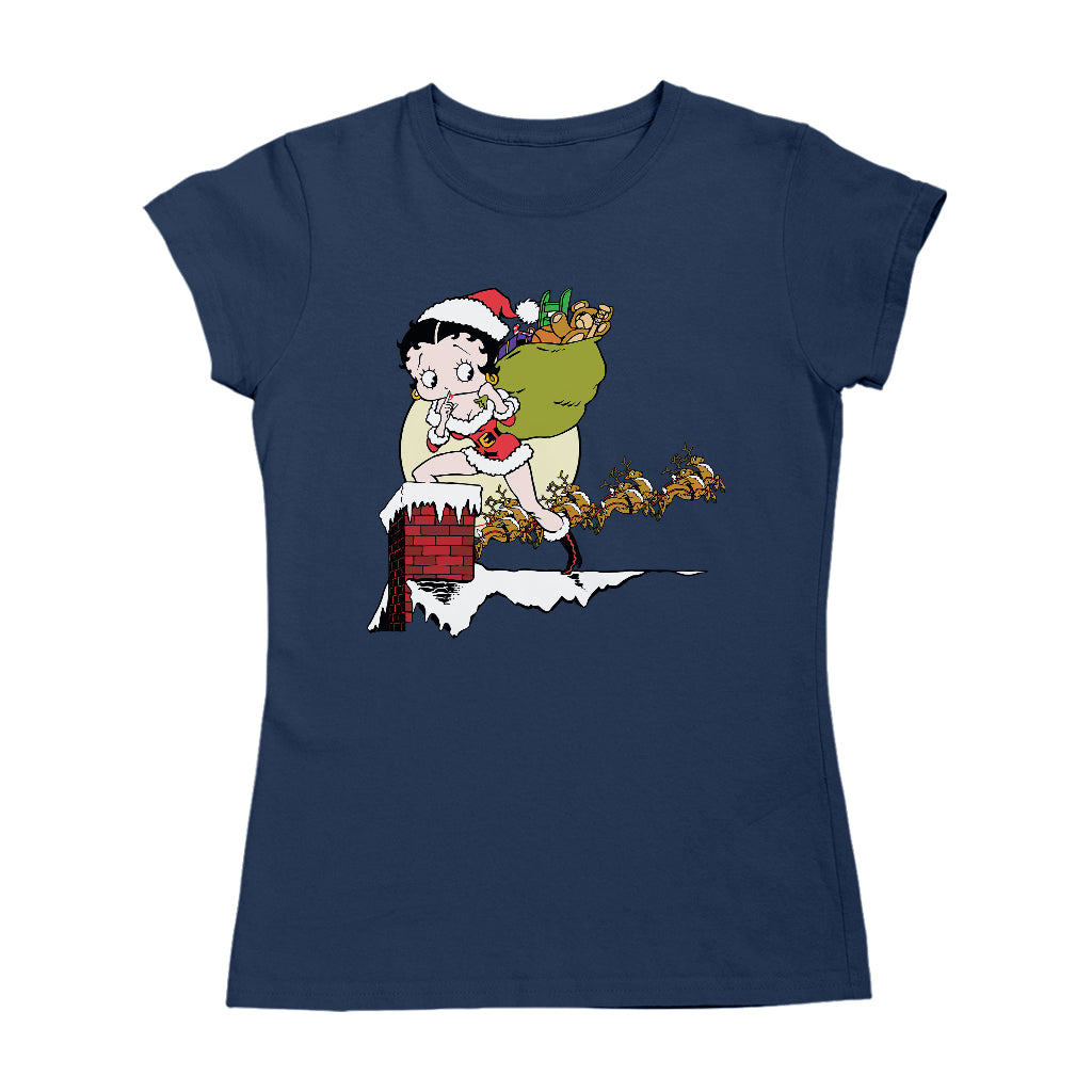 Betty Boop Christmas Coming Down The Chimney Women's T-Shirt-Betty Boop Shop