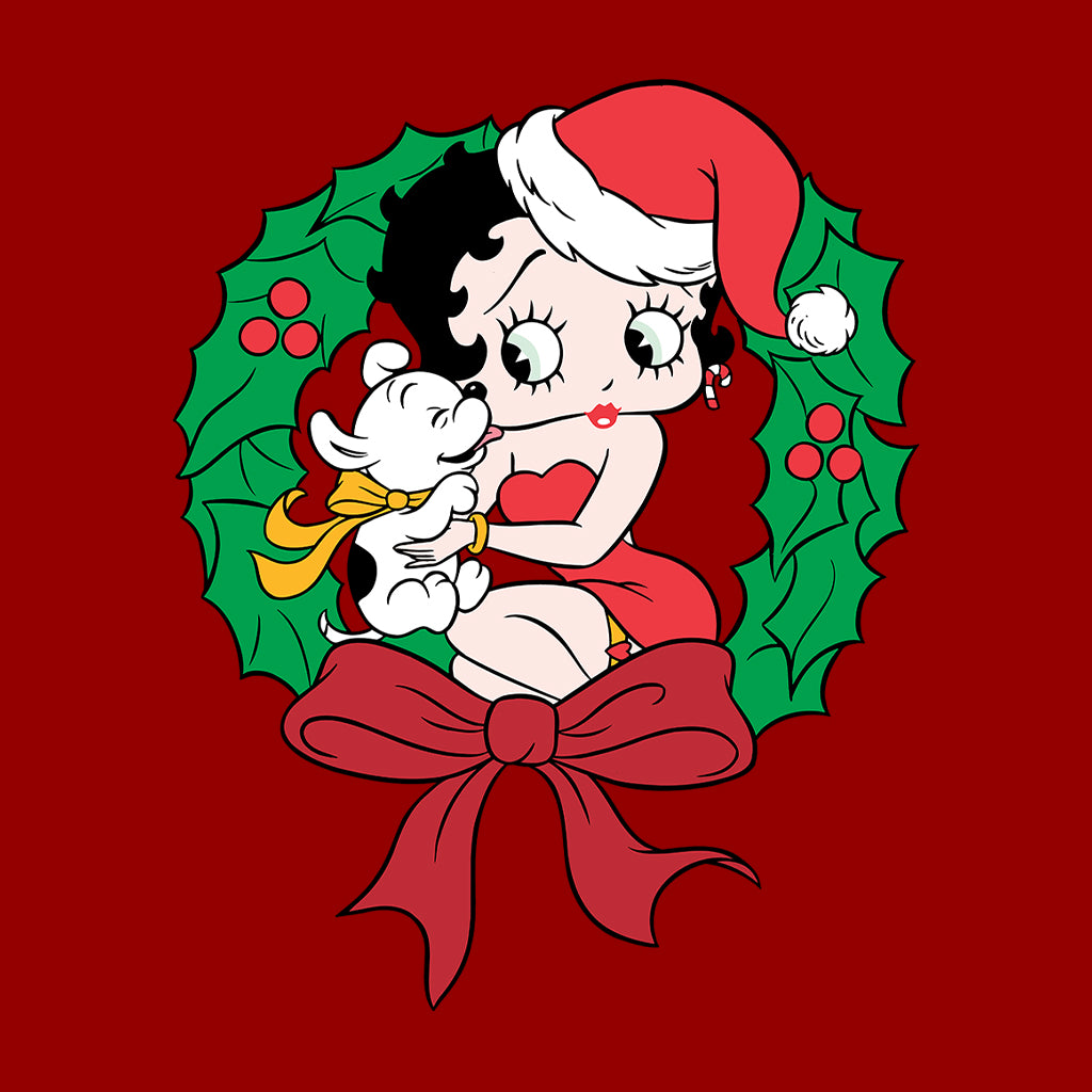 Betty Boop Christmas Pudgy Wreath Women's Hooded Sweatshirt-Betty Boop Shop