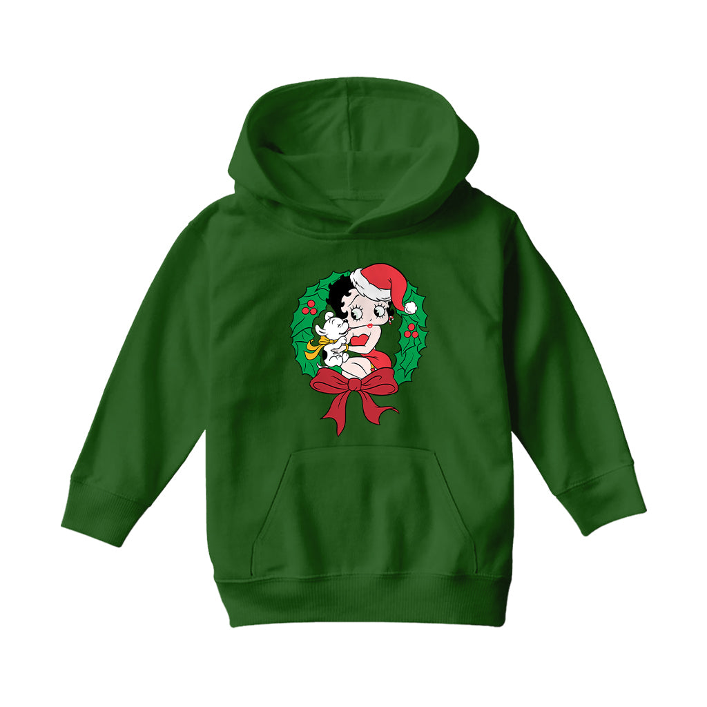 Betty Boop Christmas Pudgy Wreath Kids Hooded Sweatshirt-Betty Boop Shop