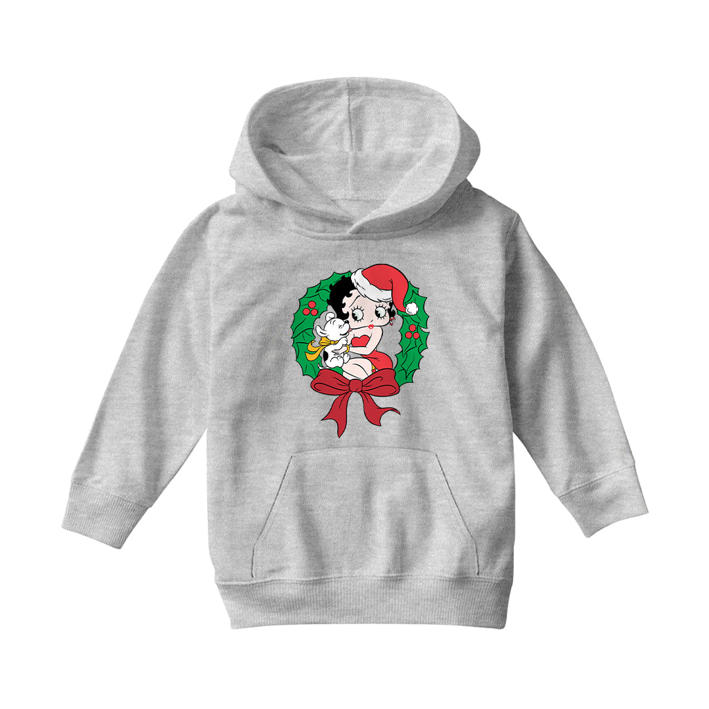 Betty Boop Christmas Pudgy Wreath Kids Hooded Sweatshirt