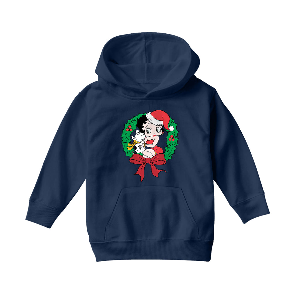 Betty Boop Christmas Pudgy Wreath Kids Hooded Sweatshirt-Betty Boop Shop