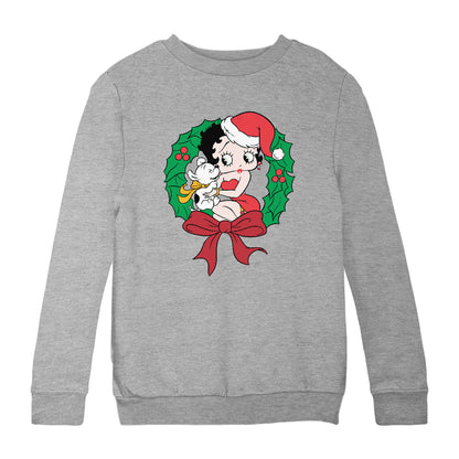 Betty Boop Christmas Pudgy Wreath Kids Sweatshirt