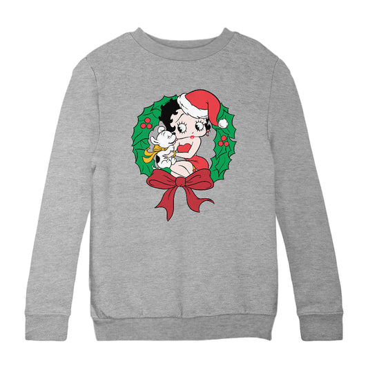 Betty Boop Christmas Pudgy Wreath Kids Sweatshirt