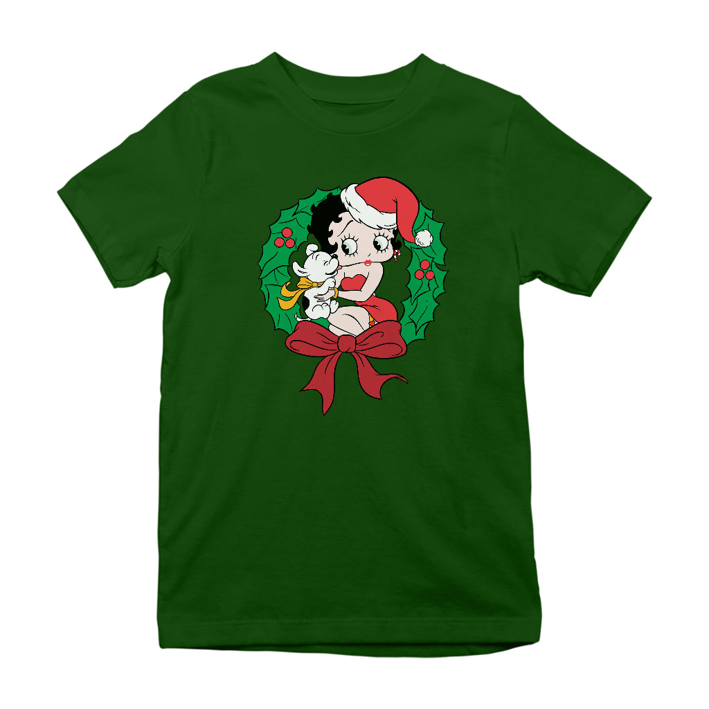 Betty Boop Christmas Pudgy Wreath Kids T-Shirt-Betty Boop Shop