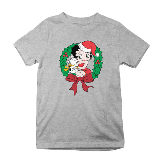 Betty Boop Christmas Pudgy Wreath Kids T-Shirt
