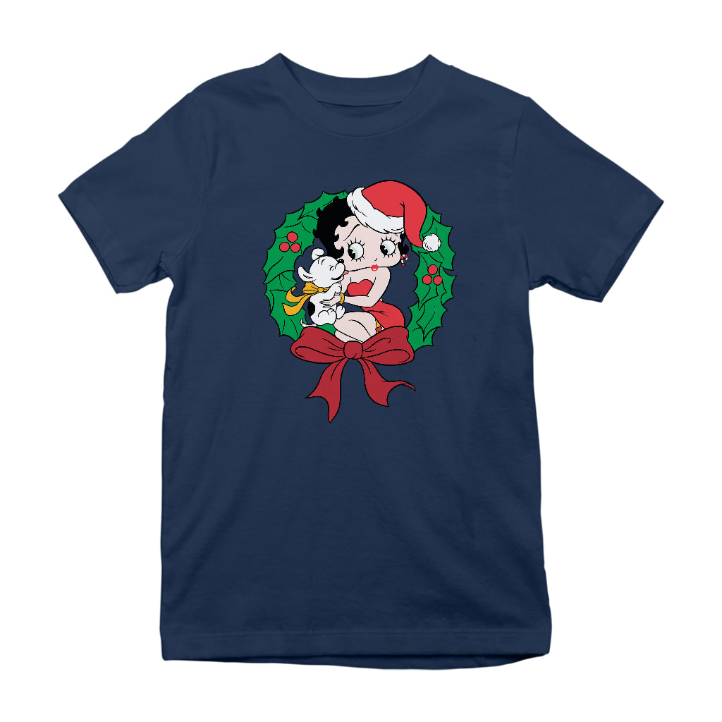 Betty Boop Christmas Pudgy Wreath Kids T-Shirt-Betty Boop Shop