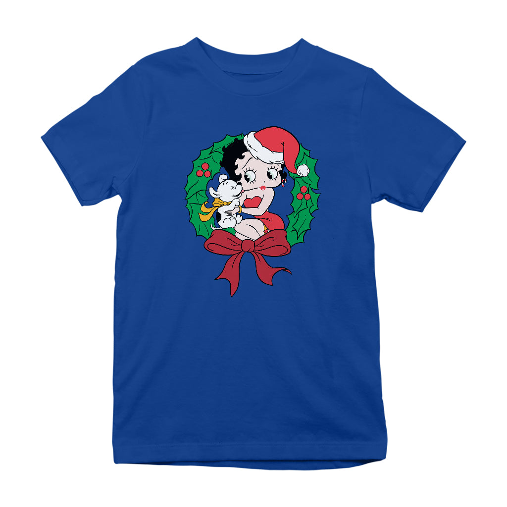 Betty Boop Christmas Pudgy Wreath Kids T-Shirt-Betty Boop Shop