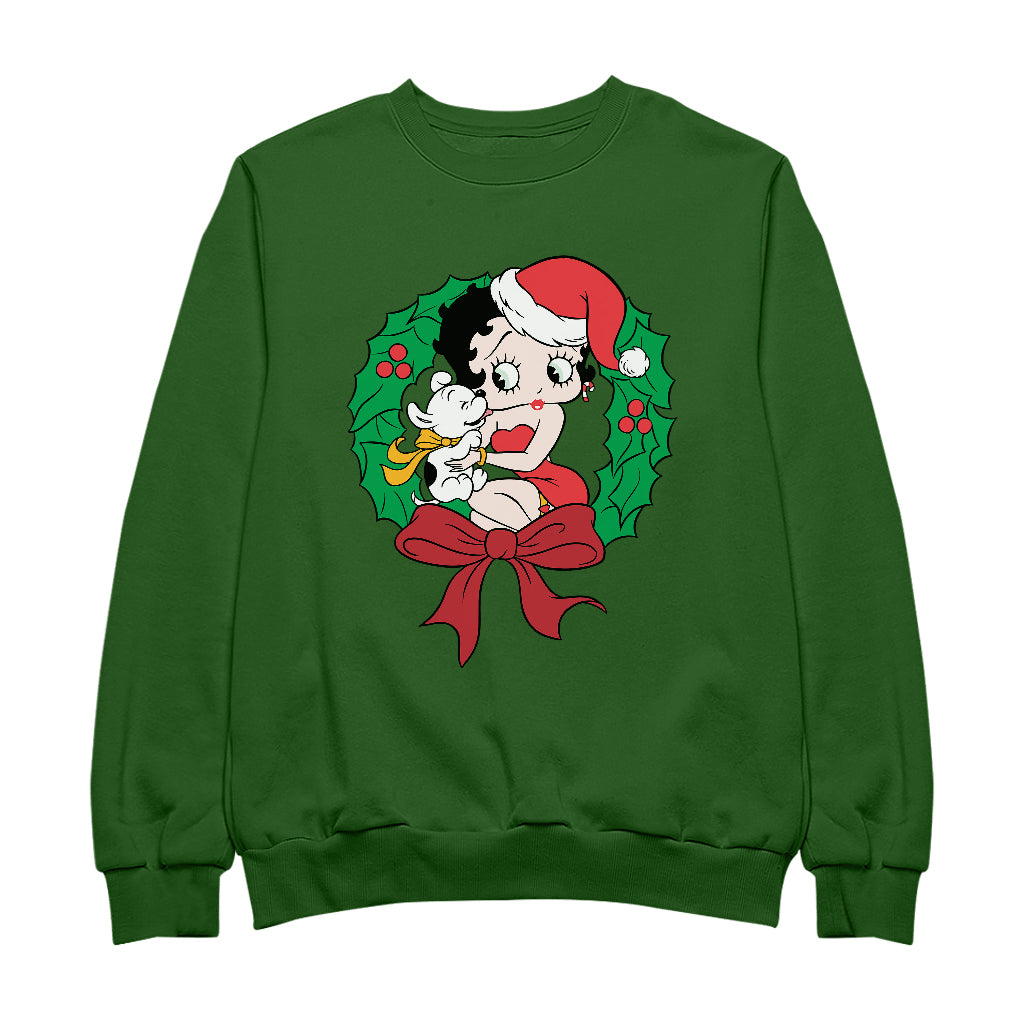 Betty Boop Christmas Pudgy Wreath Men's Sweatshirt-Betty Boop Shop