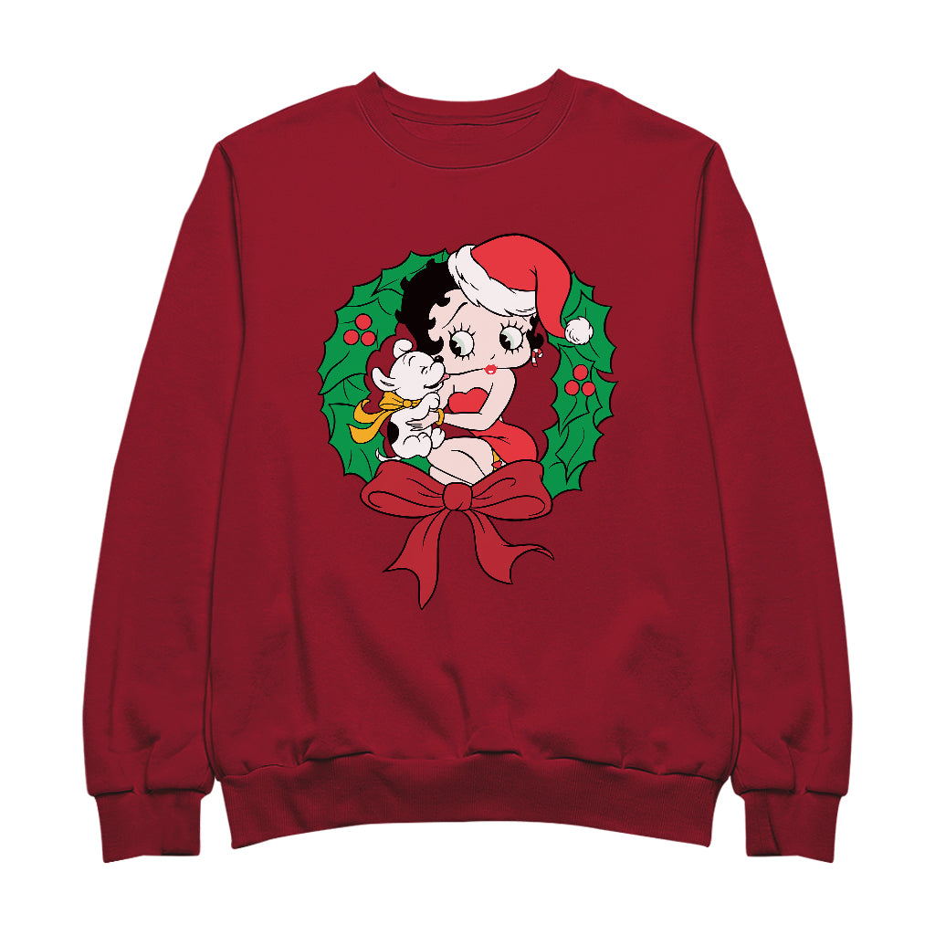 Betty Boop Christmas Pudgy Wreath Men's Sweatshirt-Betty Boop Shop