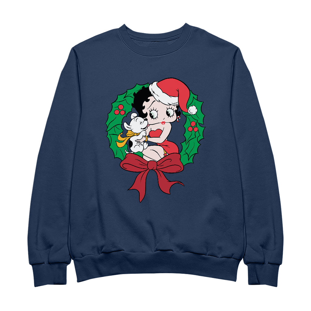 Betty Boop Christmas Pudgy Wreath Men's Sweatshirt-Betty Boop Shop