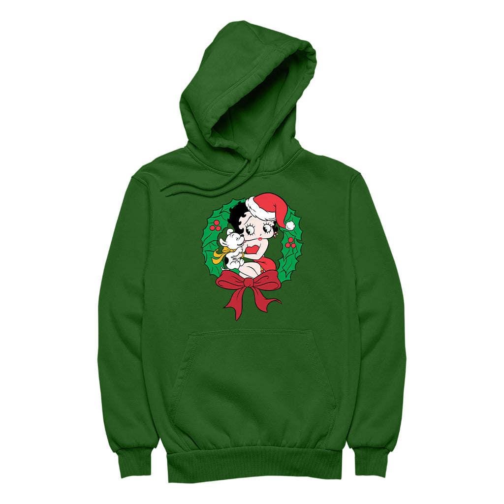 Betty Boop Christmas Pudgy Wreath Women's Hooded Sweatshirt-Betty Boop Shop