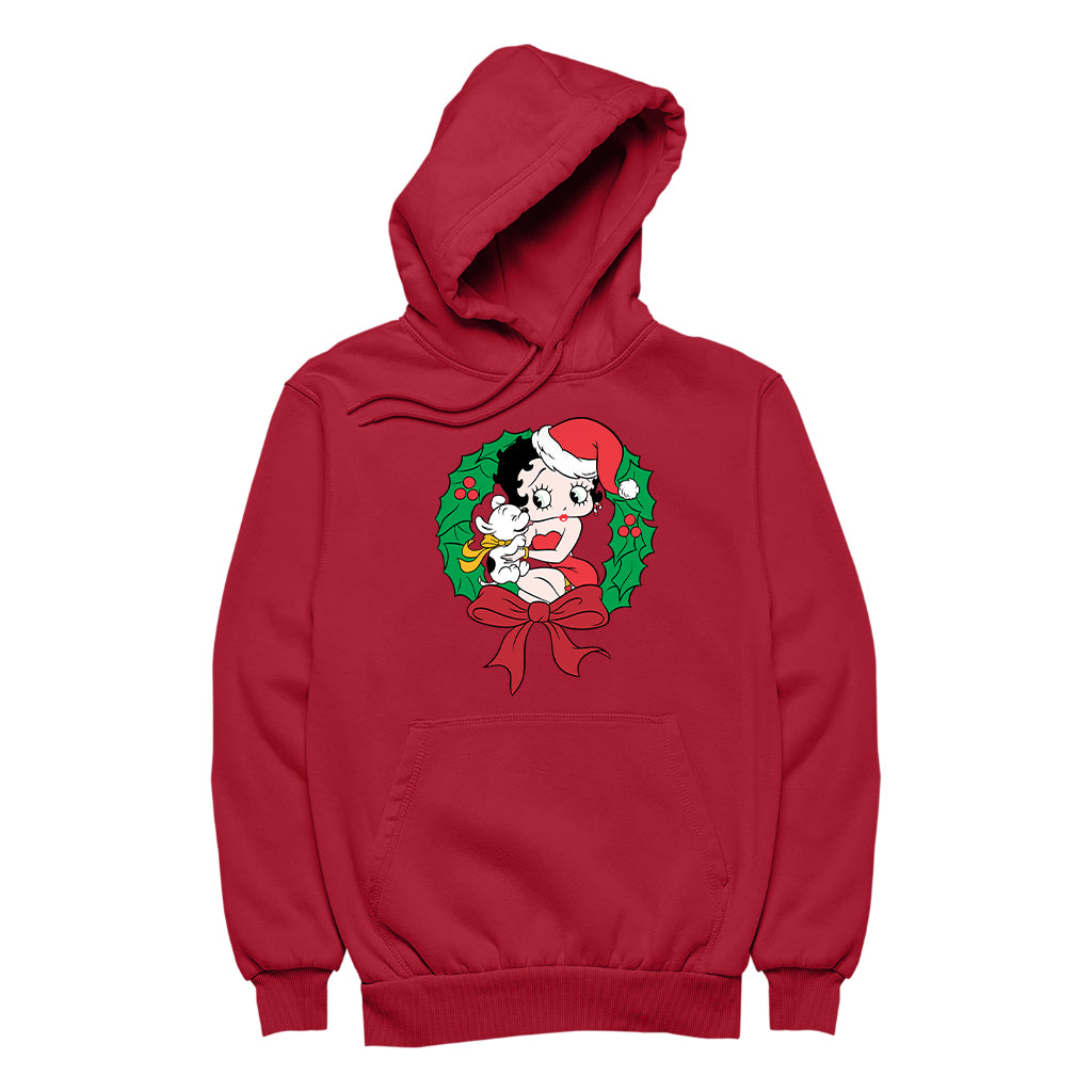 Betty Boop Christmas Pudgy Wreath Women's Hooded Sweatshirt-Betty Boop Shop