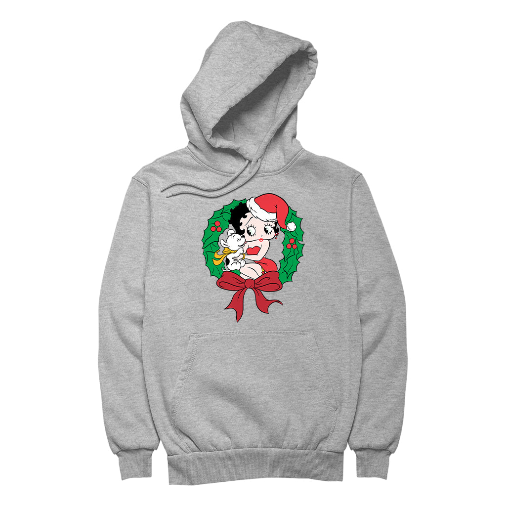 Betty Boop Christmas Pudgy Wreath Women's Hooded Sweatshirt