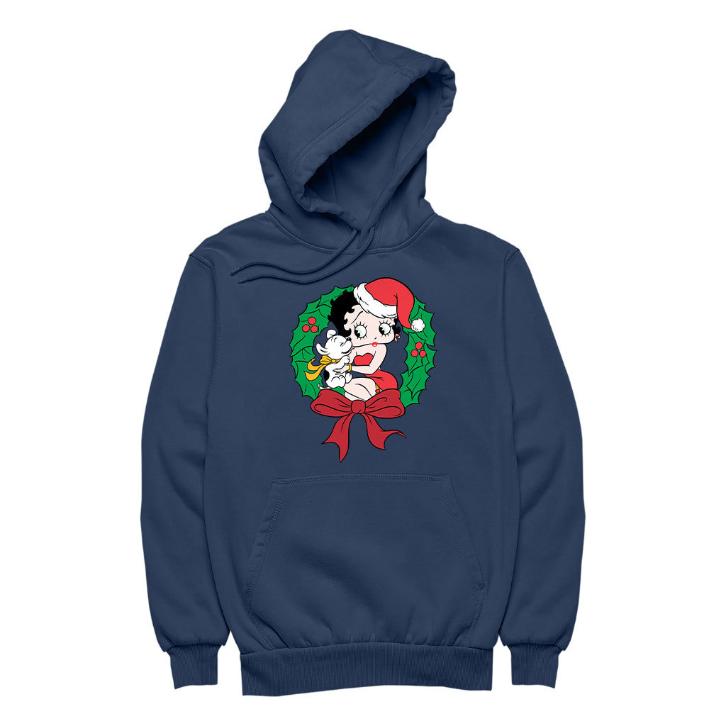 Betty Boop Christmas Pudgy Wreath Women's Hooded Sweatshirt-Betty Boop Shop