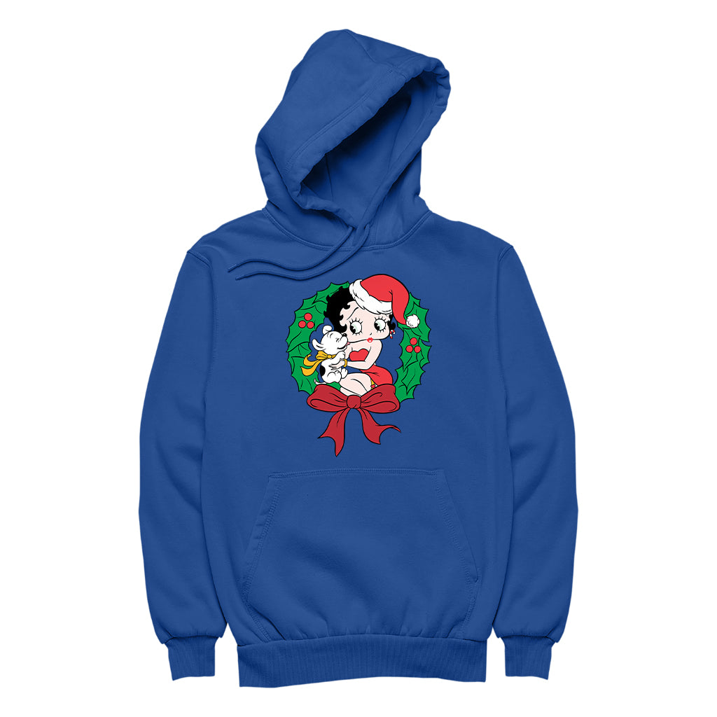 Betty Boop Christmas Pudgy Wreath Women's Hooded Sweatshirt-Betty Boop Shop