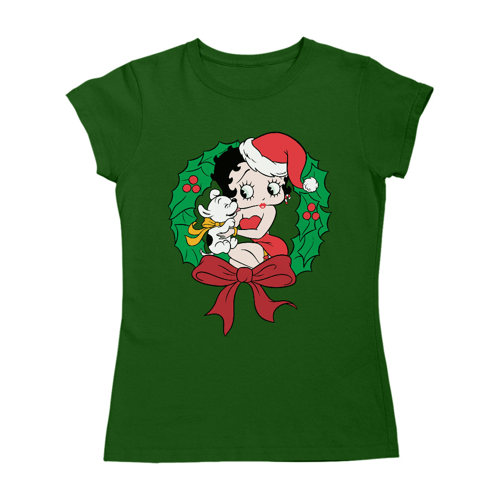 Betty Boop Christmas Pudgy Wreath Women's T-Shirt-Betty Boop Shop