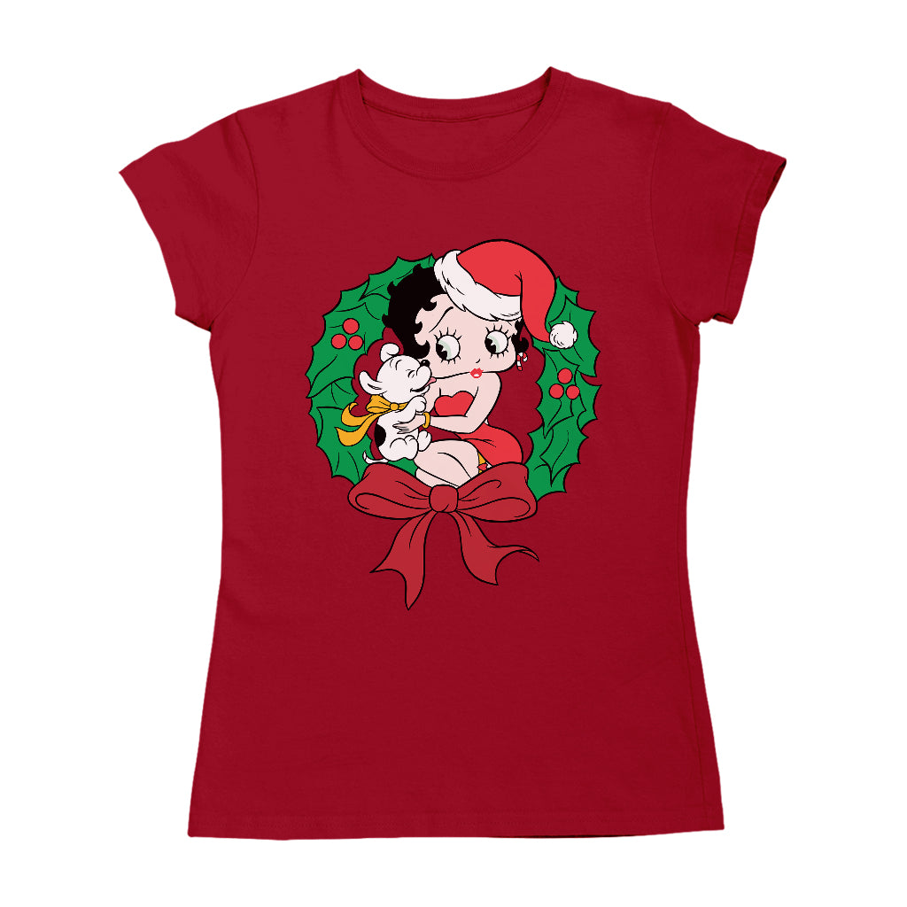 Betty Boop Christmas Pudgy Wreath Women's T-Shirt-Betty Boop Shop