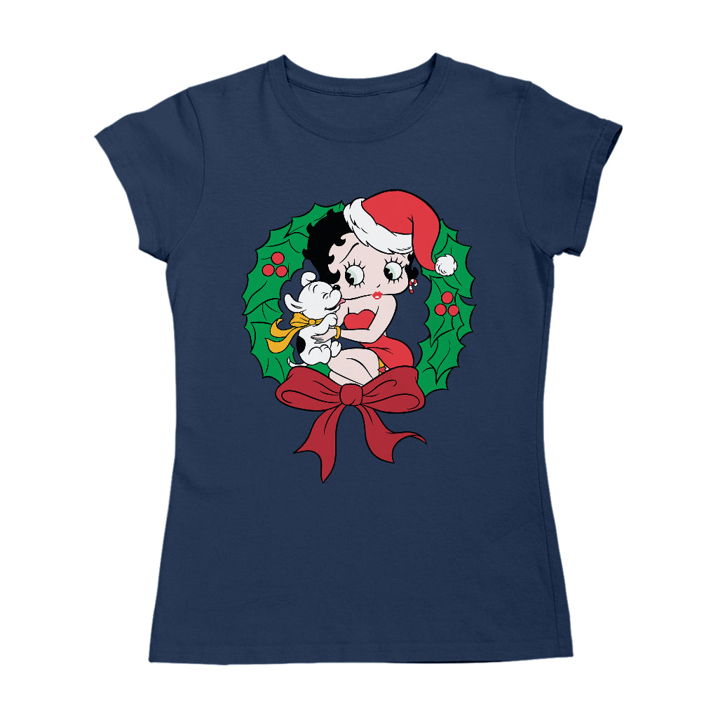 Betty Boop Christmas Pudgy Wreath Women's T-Shirt-Betty Boop Shop