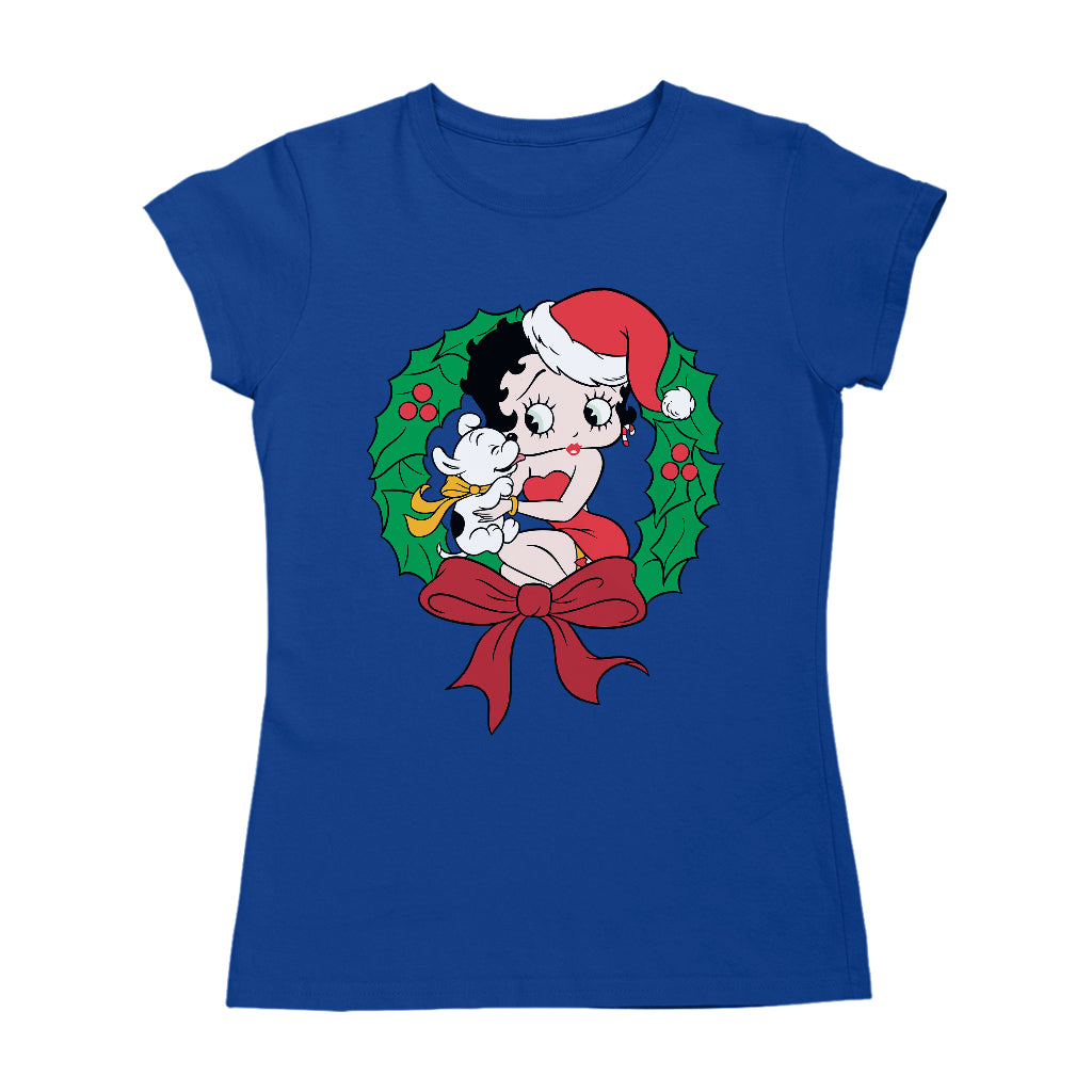 Betty Boop Christmas Pudgy Wreath Women's T-Shirt-Betty Boop Shop